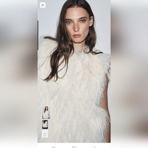 Zara White Faux Fur Vest S